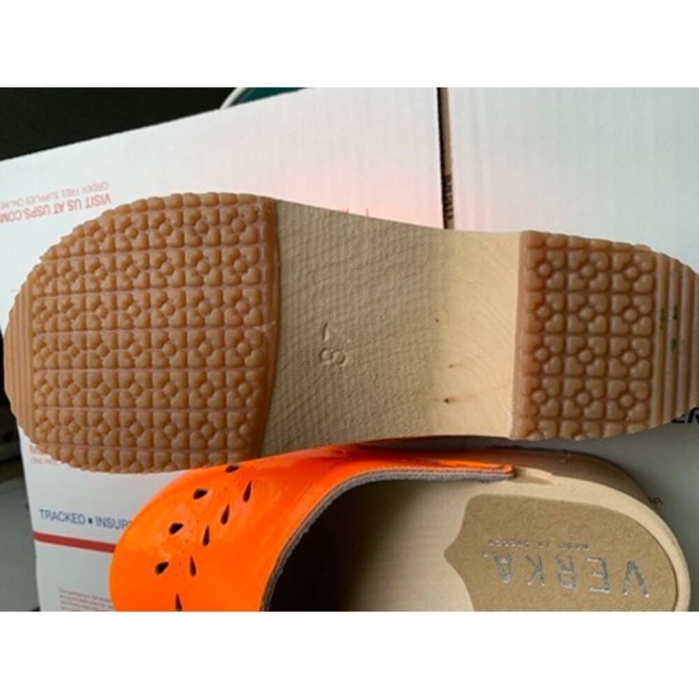 NEW Verka Swedish Clogs Neon Orange Patent Leather Size EU 37 /US 6 - 6.5 - Picture 7 of 7